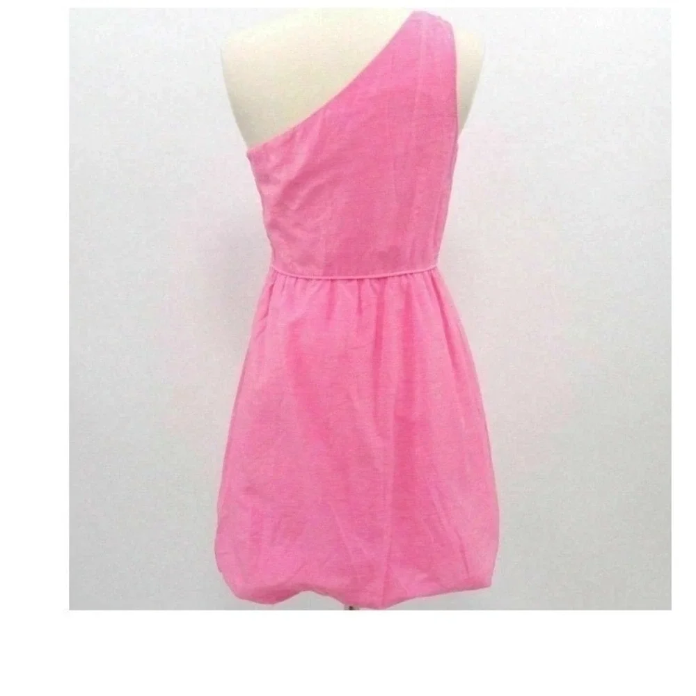 J. Crew Metallic Pink One Shoulder Dress Linen Blend Bubble Hem Size‎ 10